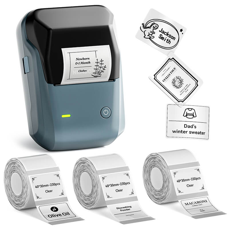 Niimbot B1 Label Printer With 3rolls Labels Lake Blue Set 8