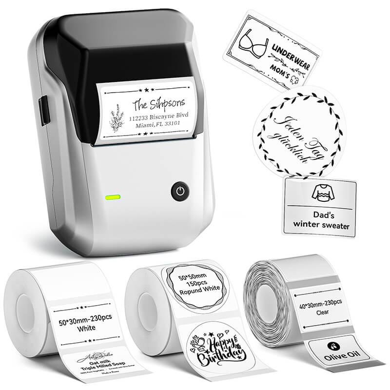 Niimbot B1 Label Printer With 3rolls Labels Silver Set 2