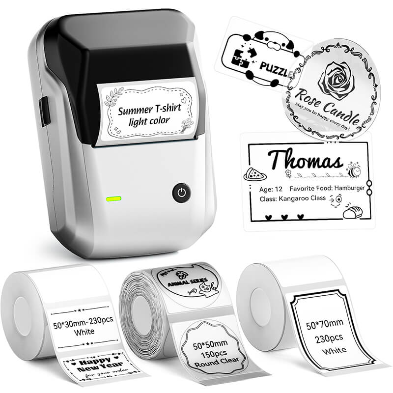 Niimbot B1 Label Printer With 3rolls Labels Silver Set 3