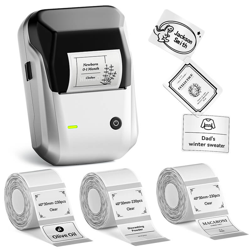 Niimbot B1 Label Printer With 3rolls Labels Silver Set 8