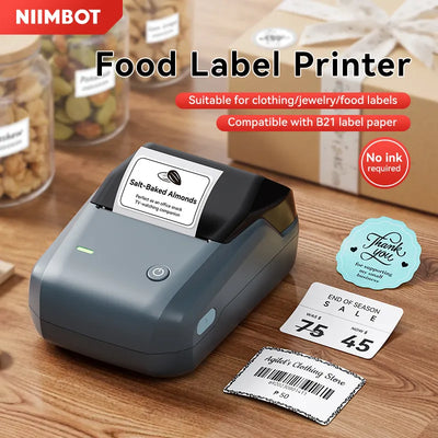 NIIMBOT B1 Bluetooth Thermal Food Label Printer, No Ink Needed, Ideal for Food, Clothing & Jewelry Tags, Compatible with B21 Label Paper