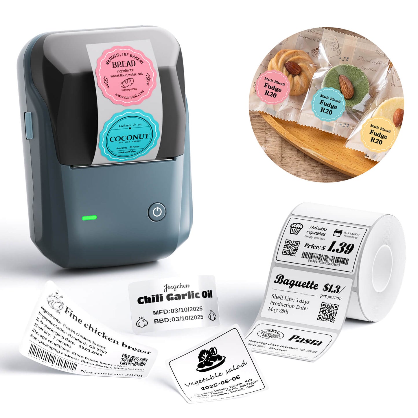 NIIMBOT B1 Food Label Printer — 2" Thermal Inkless Label Maker for Café, Bakery, Deli & Takeaway