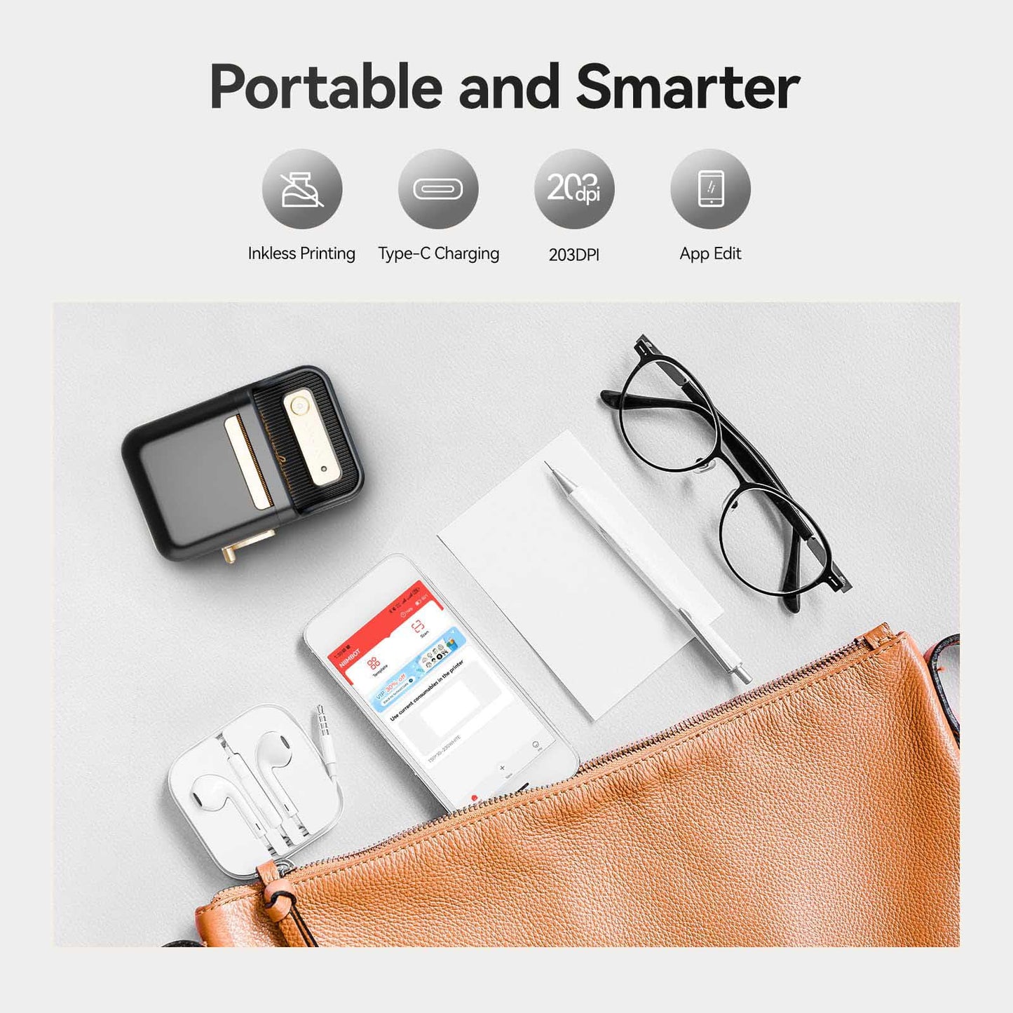 NIIMBOT B21 Bluetooth Thermal Label Printer — 2" Wide, 60mm/s High-Speed for DIY
