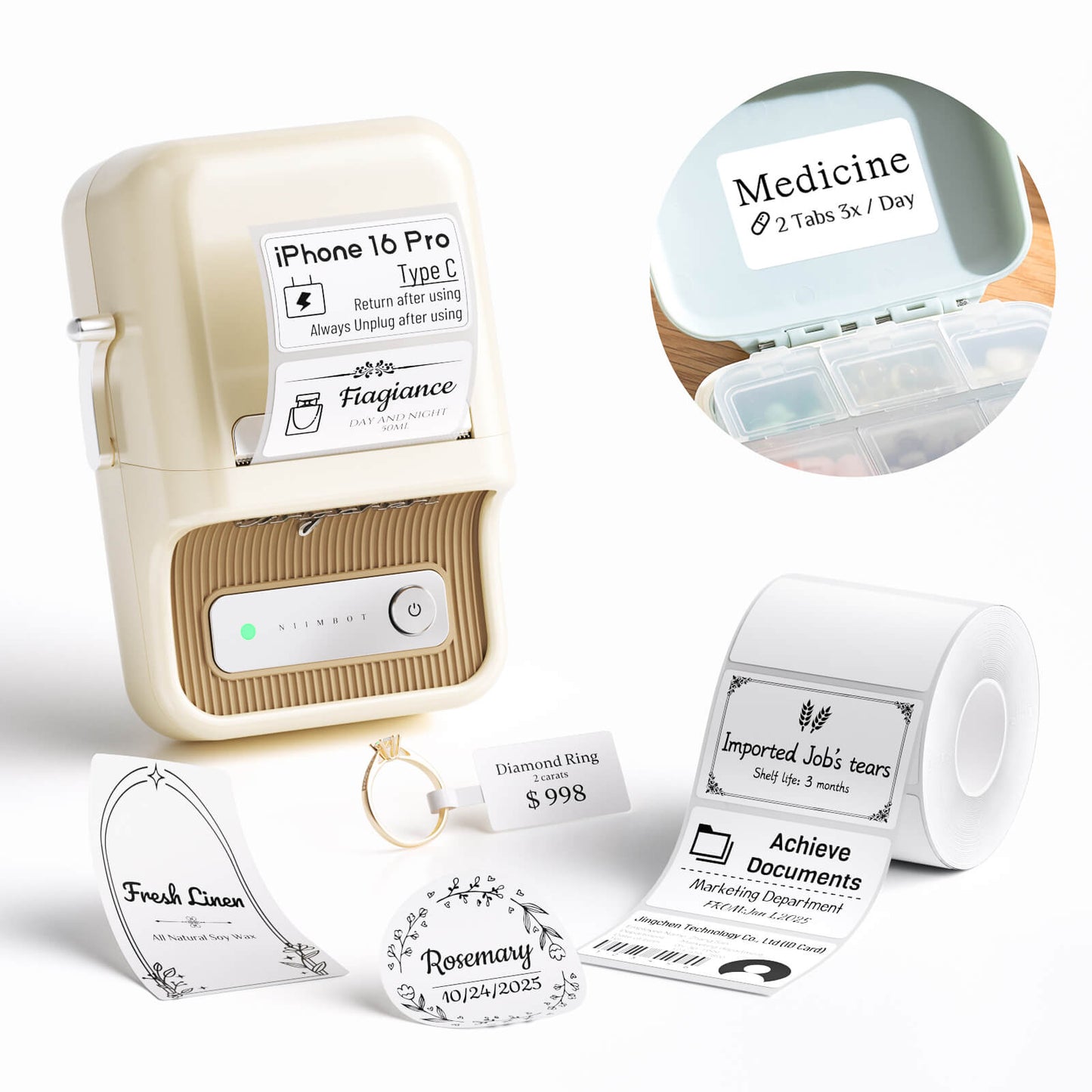 NIIMBOT B21 Bluetooth Thermal Label Printer — 2" Wide, 60mm/s High-Speed for DIY