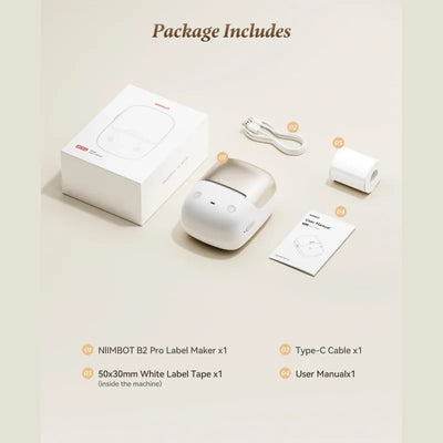 NIIMBOT B2Pro Label Maker Package Includes, Accessories and Complete Box Contents Display