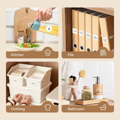 NIIMBOT clear transparent thermal labels multi-scene application for kitchen, file storage, closet organization and bathroom container marking