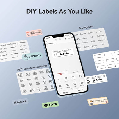 Light blue NIIMBOT D11 new portable label printer, mobile App supports DIY custom labels, 3000+ icons & frames, 20 languages available for personalized sticker creation