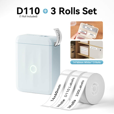NIIMBOT D110 Blue Label Printer Bundle with 3 Rolls 14x60mm White Label Tape