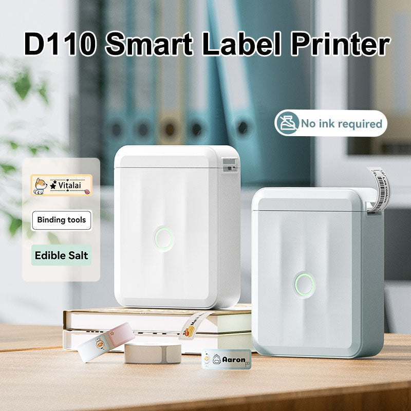 NIIMBOT D110 Smart Label Printer White & Light Blue, No Ink Required Portable Bluetooth Label Maker