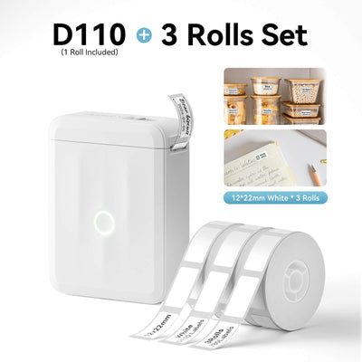 NIIMBOT D110 White Label Printer with 3 Rolls White Label Tape Bundle