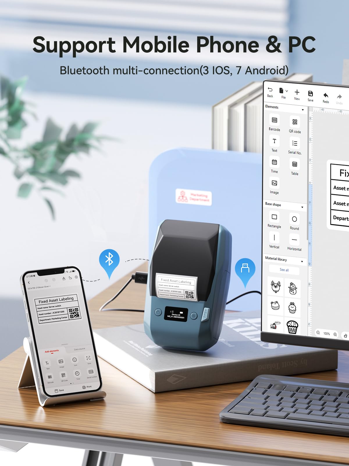 NIIMBOT M2 Label Maker with Tape 2Inch Thermal Transfer Label Printer, Blue