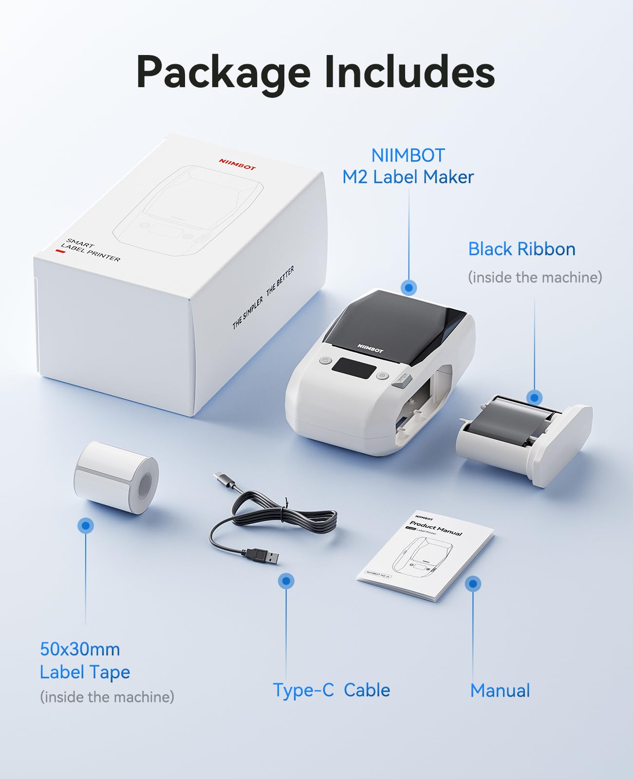 NIIMBOT M2 Label Maker with Tape 2Inch Thermal Transfer Label Printer, White
