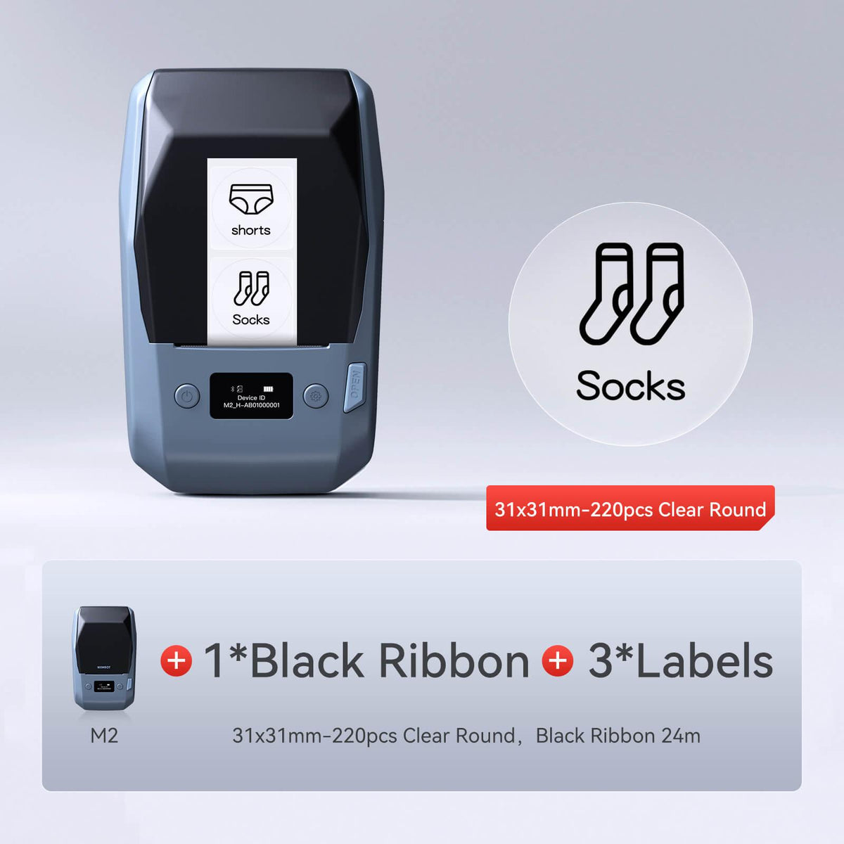 NIIMBOT M2 with 1 black ribbon 3 31x31mm round labels