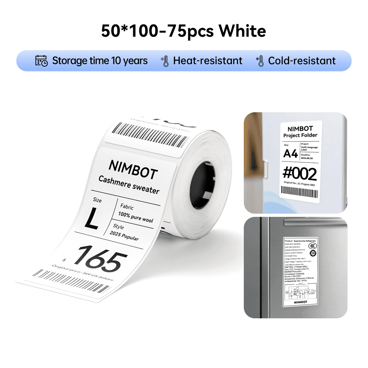 NIIMBOT M2/M3 Replacement Thermal Transfer Labels — PET Waterproof, Oil-proof, Tearproof, 8-10 Years Durable for Lab, Office, Jewelry & Cable Organisation