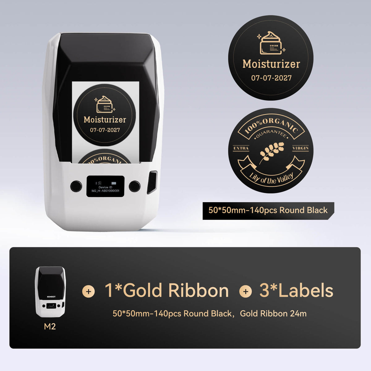 Niimbot M2 With 1 Gold Ribbon 3 50x50mm Round Labels Black