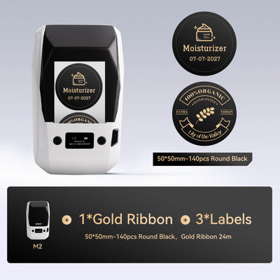 Niimbot M2 With 1 Gold Ribbon 3 50x50mm Round Labels Black